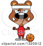Clipart Of A Cartoon Angry Brown Bear Basketball Player Royalty Free Vector Illustration