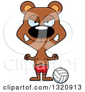 Clipart Of A Cartoon Angry Brown Bear Beach Volleyball Player Royalty Free Vector Illustration