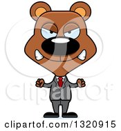 Poster, Art Print Of Cartoon Angry Brown Bear Business Man