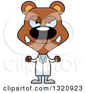 Clipart Of A Cartoon Angry Brown Bear Doctor Royalty Free Vector Illustration
