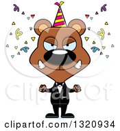 Clipart Of A Cartoon Angry Brown Party Bear Royalty Free Vector Illustration