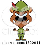 Clipart Of A Cartoon Angry Brown Bear Robin Hood Royalty Free Vector Illustration