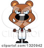 Clipart Of A Cartoon Angry Brown Bear Scientist Royalty Free Vector Illustration