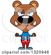Clipart Of A Cartoon Angry Brown Bear Super Hero Royalty Free Vector Illustration