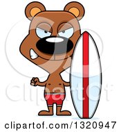 Poster, Art Print Of Cartoon Angry Brown Bear Surfer