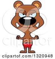 Poster, Art Print Of Cartoon Angry Brown Bear In Swim Trunks
