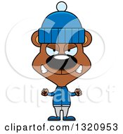 Clipart Of A Cartoon Angry Brown Bear In Winter Apparel Royalty Free Vector Illustration