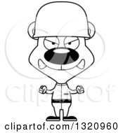 Lineart Clipart Of A Cartoon Black And White Angry Bear Soldier Royalty Free Outline Vector Illustration