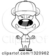 Lineart Clipart Of A Cartoon Black And White Angry Bear Baseball Player Royalty Free Outline Vector Illustration
