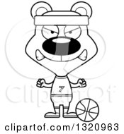 Lineart Clipart Of A Cartoon Black And White Angry Bear Basketball Player Royalty Free Outline Vector Illustration