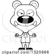 Lineart Clipart Of A Cartoon Black And White Angry Bear Business Man Royalty Free Outline Vector Illustration
