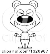 Lineart Clipart Of A Cartoon Black And White Angry Casual Bear Royalty Free Outline Vector Illustration