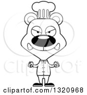 Lineart Clipart Of A Cartoon Black And White Angry Bear Chef Royalty Free Outline Vector Illustration