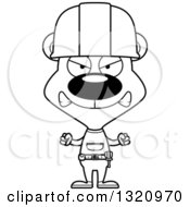 Lineart Clipart Of A Cartoon Black And White Angry Bear Construction Worker Royalty Free Outline Vector Illustration