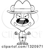 Lineart Clipart Of A Cartoon Black And White Angry Bear Cowboy Royalty Free Outline Vector Illustration