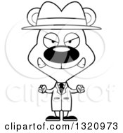 Lineart Clipart Of A Cartoon Black And White Angry Bear Detective Royalty Free Outline Vector Illustration