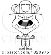 Lineart Clipart Of A Cartoon Black And White Angry Bear Fireman Royalty Free Outline Vector Illustration