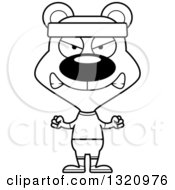 Lineart Clipart Of A Cartoon Black And White Angry Bear In Fitness Apparel Royalty Free Outline Vector Illustration