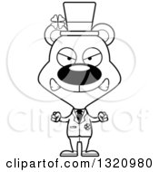 Lineart Clipart Of A Cartoon Black And White Angry St Patricks Day Irish Bear Royalty Free Outline Vector Illustration