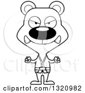 Lineart Clipart Of A Cartoon Black And White Angry Karate Bear Royalty Free Outline Vector Illustration