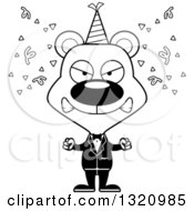 Lineart Clipart Of A Cartoon Black And White Angry Party Bear Royalty Free Outline Vector Illustration