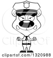 Lineart Clipart Of A Cartoon Black And White Angry Bear Police Officer Royalty Free Outline Vector Illustration