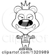 Lineart Clipart Of A Cartoon Black And White Angry Bear Prince Royalty Free Outline Vector Illustration