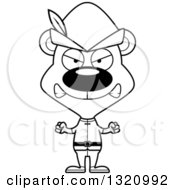 Lineart Clipart Of A Cartoon Black And White Angry Bear Robin Hood Royalty Free Outline Vector Illustration
