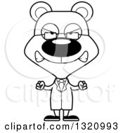 Lineart Clipart Of A Cartoon Black And White Angry Bear Scientist Royalty Free Outline Vector Illustration