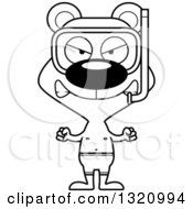 Lineart Clipart Of A Cartoon Black And White Angry Snorkel Bear Royalty Free Outline Vector Illustration