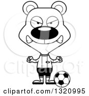 Lineart Clipart Of A Cartoon Black And White Angry Bear Soccer Player Royalty Free Outline Vector Illustration