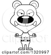 Lineart Clipart Of A Cartoon Black And White Angry Bear Super Hero Royalty Free Outline Vector Illustration