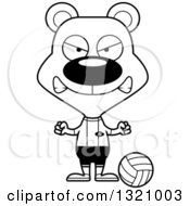 Lineart Clipart Of A Cartoon Black And White Angry Bear Volleyball Player Royalty Free Outline Vector Illustration
