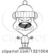 Lineart Clipart Of A Cartoon Black And White Angry Bear In Winter Apparel Royalty Free Outline Vector Illustration