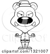 Lineart Clipart Of A Cartoon Black And White Angry Bear Christmas Elf Royalty Free Outline Vector Illustration
