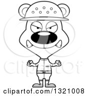 Lineart Clipart Of A Cartoon Black And White Angry Bear Zookeeper Royalty Free Outline Vector Illustration