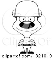 Lineart Clipart Of A Cartoon Black And White Happy Bear Army Soldier Royalty Free Outline Vector Illustration