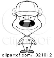 Lineart Clipart Of A Cartoon Black And White Happy Bear Baseball Player Royalty Free Outline Vector Illustration