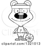 Poster, Art Print Of Cartoon Black And White Happy Bear Basketball Player