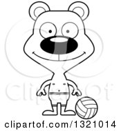 Lineart Clipart Of A Cartoon Black And White Happy Bear Beach Volleyball Player Royalty Free Outline Vector Illustration