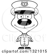 Lineart Clipart Of A Cartoon Black And White Happy Bear Captain Royalty Free Outline Vector Illustration