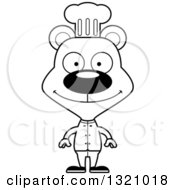Lineart Clipart Of A Cartoon Black And White Happy Bear Chef Royalty Free Outline Vector Illustration