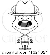 Lineart Clipart Of A Cartoon Black And White Happy Bear Cowboy Royalty Free Outline Vector Illustration