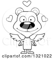 Poster, Art Print Of Cartoon Black And White Happy Bear Cupid