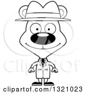 Lineart Clipart Of A Cartoon Black And White Happy Bear Detective Royalty Free Outline Vector Illustration
