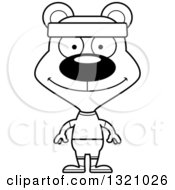 Lineart Clipart Of A Cartoon Black And White Happy Fitness Bear Royalty Free Outline Vector Illustration
