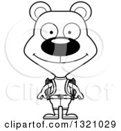 Lineart Clipart Of A Cartoon Black And White Happy Bear Hiker Royalty Free Outline Vector Illustration