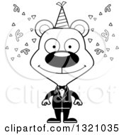 Poster, Art Print Of Cartoon Black And White Happy New Year Party Bear