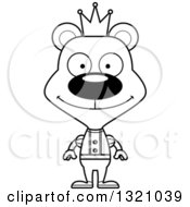 Lineart Clipart Of A Cartoon Black And White Happy Bear Prince Royalty Free Outline Vector Illustration