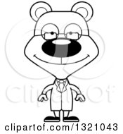 Lineart Clipart Of A Cartoon Black And White Happy Scientist Bear Royalty Free Outline Vector Illustration